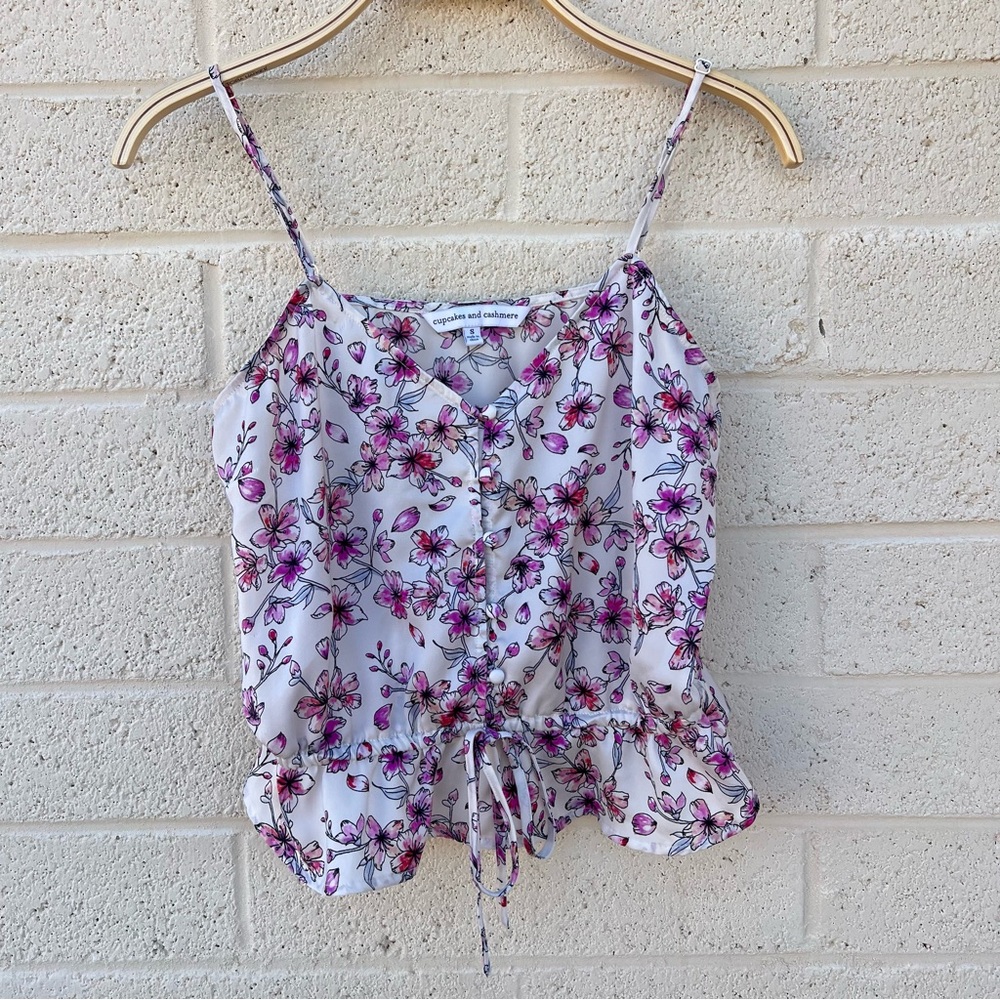 Cupcakes & Cashmere white and pink floral top